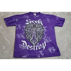 Russell Shirt Mens Large Purple Seek Destroy Cross Wings Christian Graphic Tee